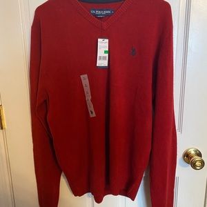 Mens US Polo Association, red v neck pullover NWT